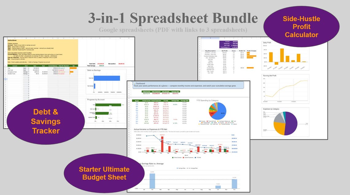 Finance Spreadsheet Bundle | Budget Starter + Debt & Savings Tracker ...