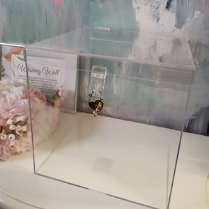 Clear Acrylic Wishing Well With  Heart Shape Gold Lock Wedding Baptism Card Birthday Transparent See-through Key Slot