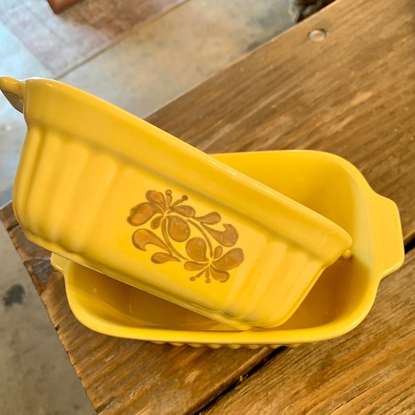 Set of Two - Vintage Yellow Phaltzgraff Ceramic Mini Loaf Pans - Casserole Dishes - Ceramic Stoneware 16 ounces - Oven Microwave Proof - USA