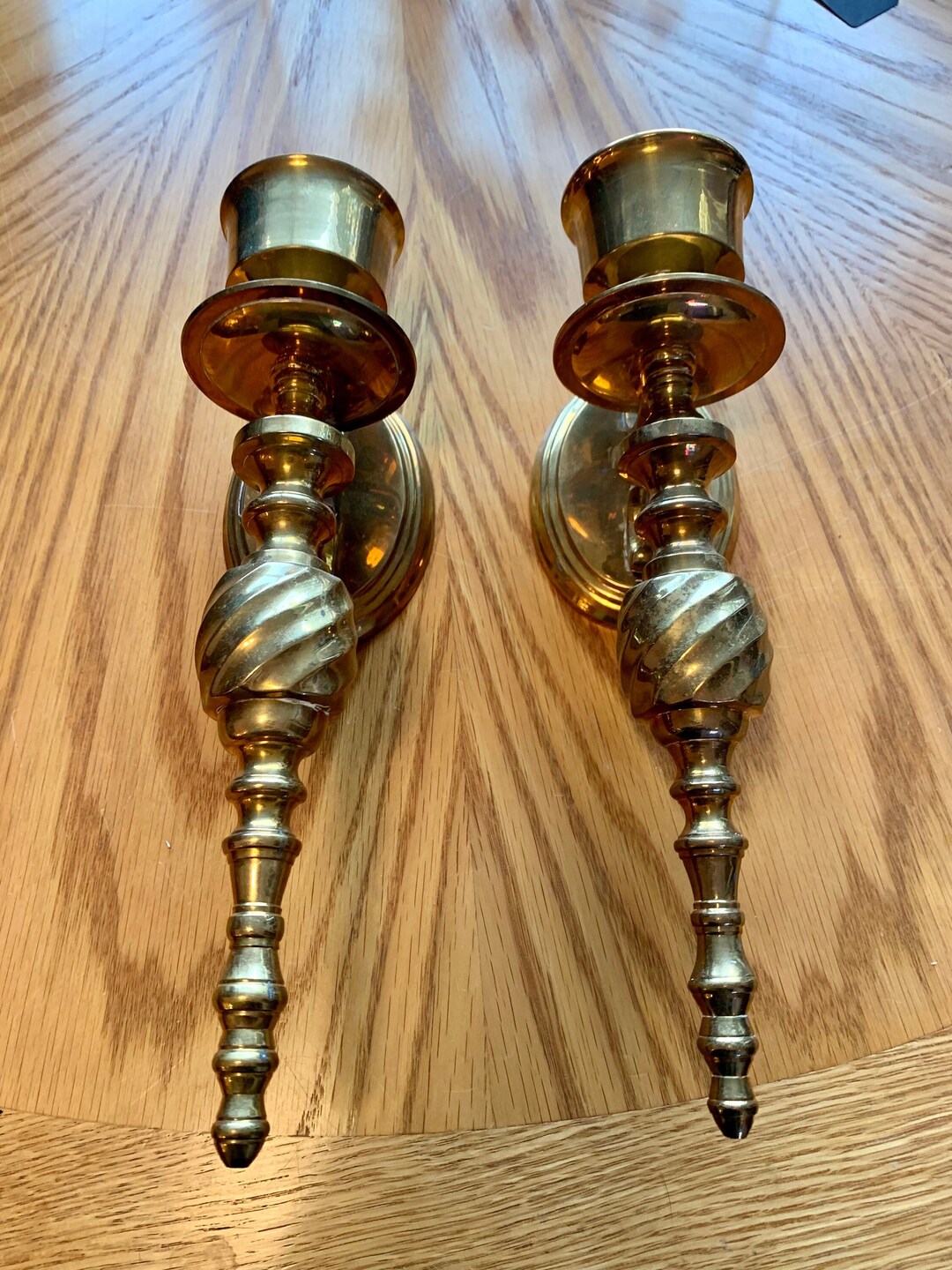 Pair of Solid Brass Wall Candle Holders Wall Candle Sconces Etsy