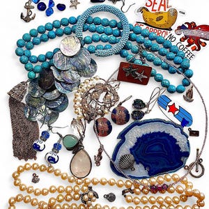 Beach Themed Upcycled Jewelry Grab Bag: Vintage Craft Supplies Lot