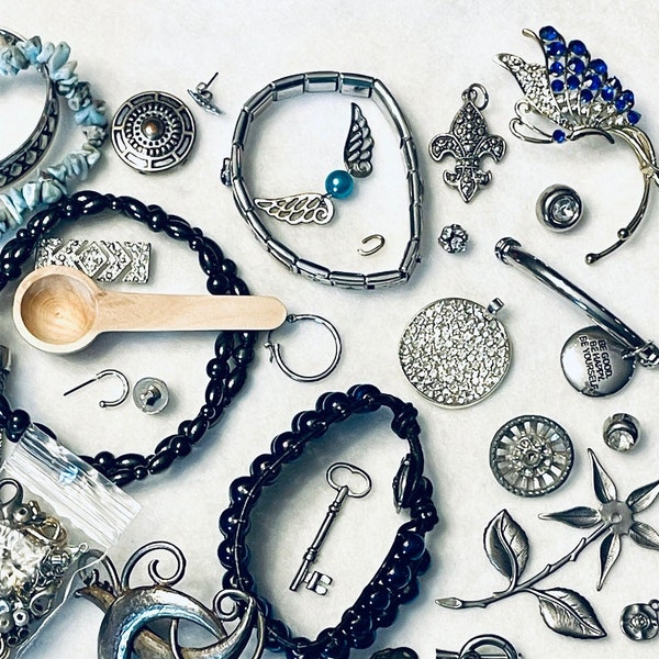 Fashion Jewelry and Parts! Newer and Vintage crafting items, broken jewelry.  Close to 1 Pound for creating, wearing, repurpose and collage.