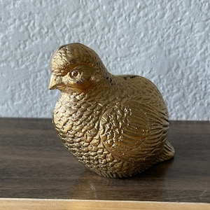 Vintage MCM Brass Quail Sculpture. Small Brass Bird Figurine for Bird Lovers.