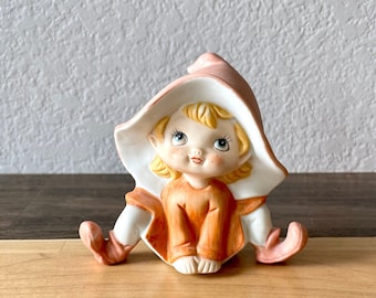 Fairy/Pixie Ceramic Figurine - Vintage Homco Collectible, Orange and Pink Garden Sprite Decor!
