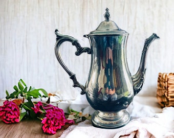 Silberne Tee-/Kaffeekanne von Wm Rogers. Versilberte verzierte Teekanne. Vintage große silberne Kaffeekanne mit Klappdeckel.