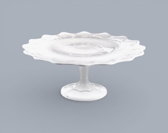 1950s Milk Glass Cake Stand - Indiana Colony, Scalloped Edge