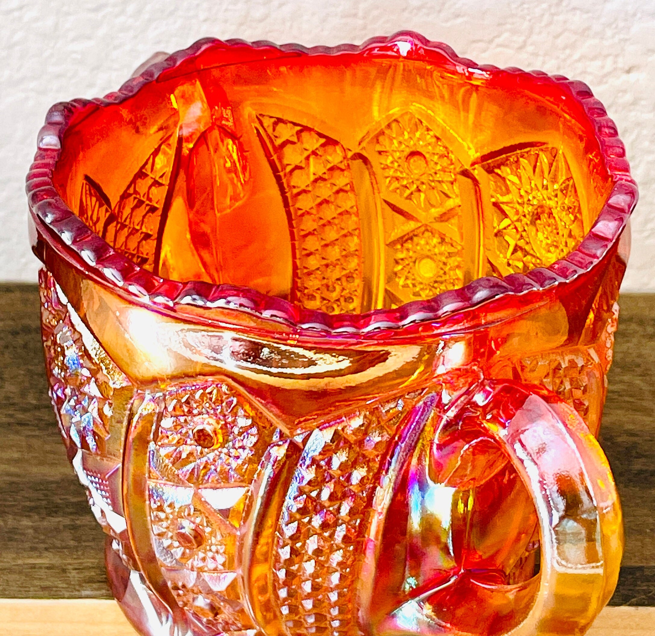 Indiana Carnival Glass Sugar Bowl. Iridescent Red Sunset Etsy Australia