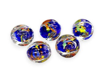 Murano Style Art Glass Beads - 5 Chunky Blue Multicolor Large Beads