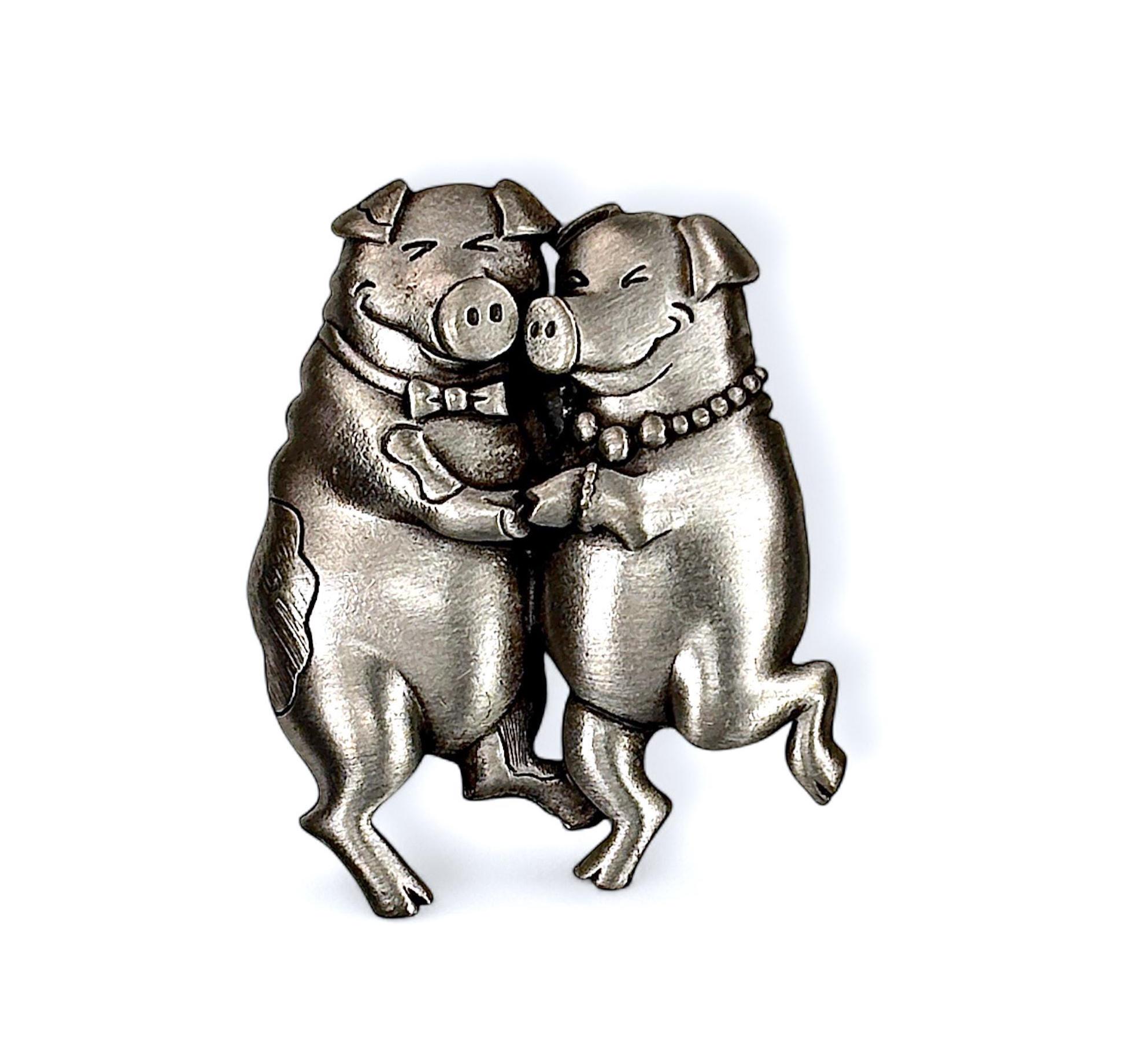 JJ Jonette Bulldog Googly Eyes Brooch Pewter Silver tone Dog Articulating Head