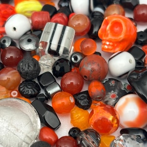 Halloween Bead Mix: Upcycled Gemstone, Glass & Crystal Beads (+4 oz)
