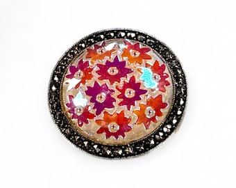 Floral Vintage Scarf Clip - Iridescent, Aurora Borealis - Germany