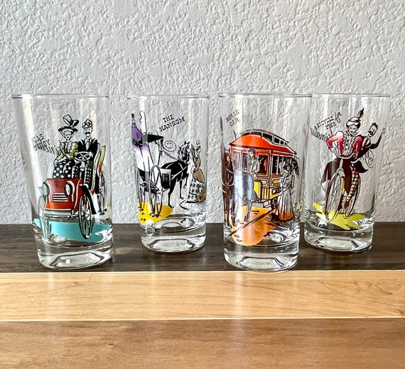 Drinking Glasses Vintage Anchor Hocking Barware Auto and Bike Barware Glasses  Unique Glasses With Original Box 