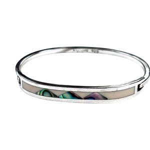 Sterling 925 Silver Hinged Bracelet with Abalone Shell Inlay
