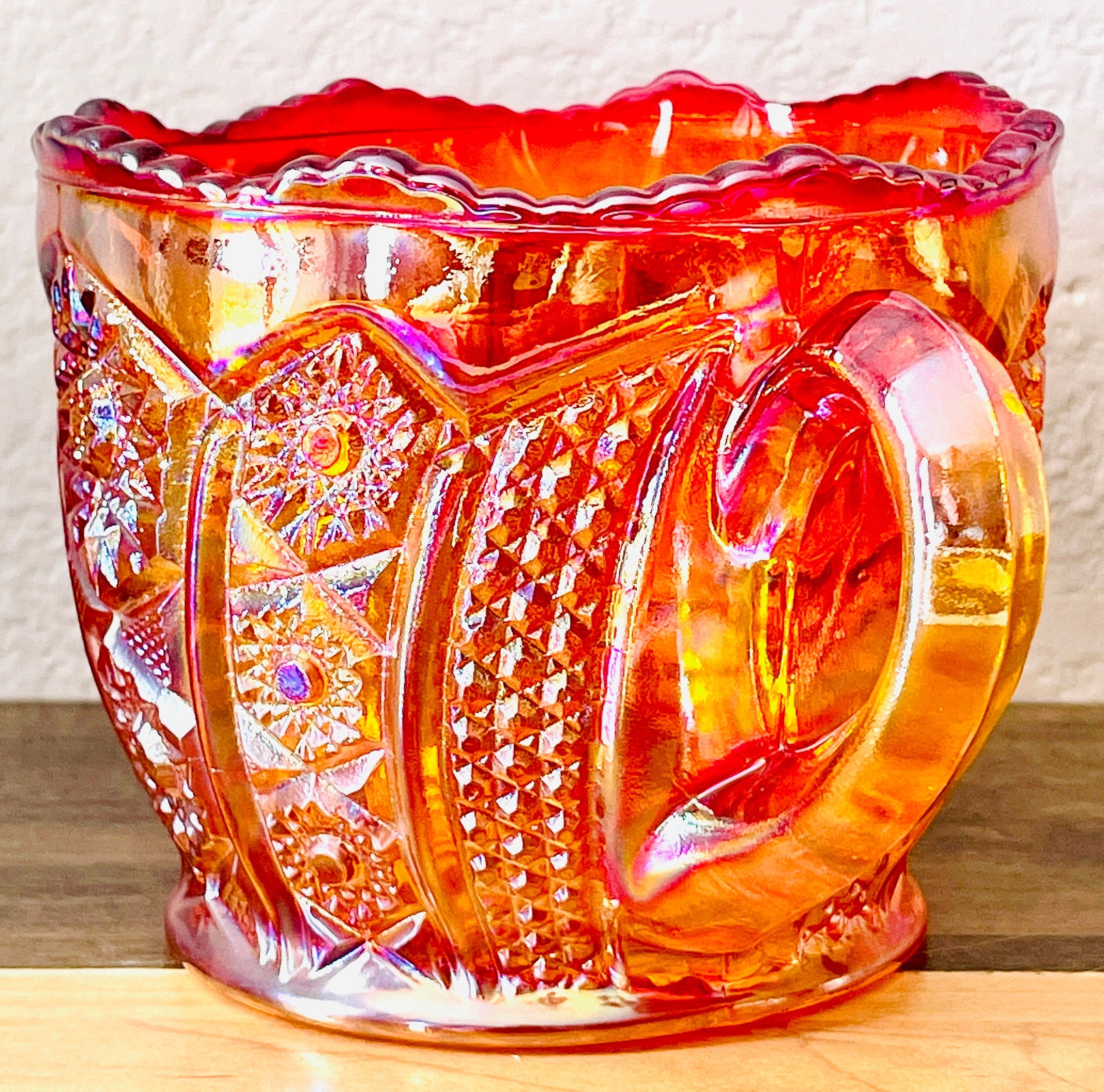 Indiana Carnival Glass Sugar Bowl. Iridescent Red Sunset Etsy Australia