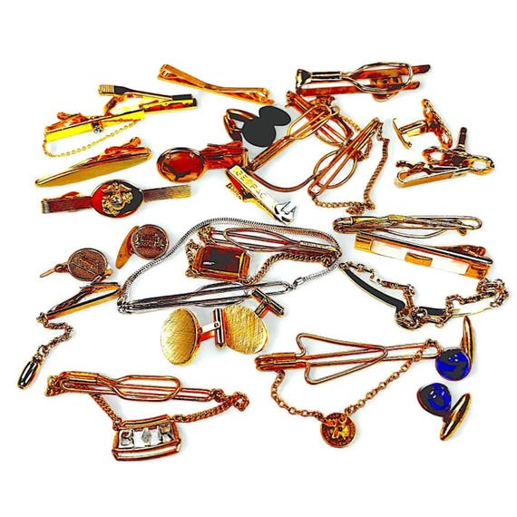 Tie Clips & Cufflinks Bulk Set - Single Loop Tie … - image 1
