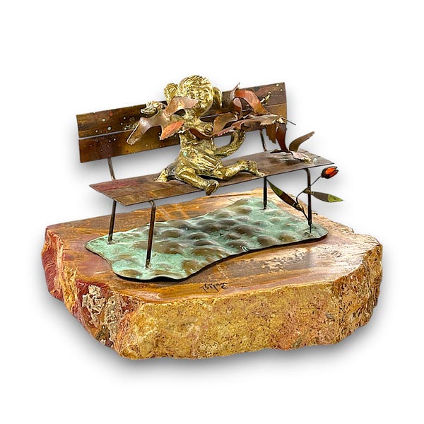 Bronze & Copper Vintage Brian Bijan Sculpture: Girl with Seagulls, MCM