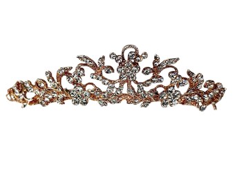 Elegant Vintage Tiara - Golden Rhinestone Crown with Metal Hair Comb - Brides, Princesses, Fairies