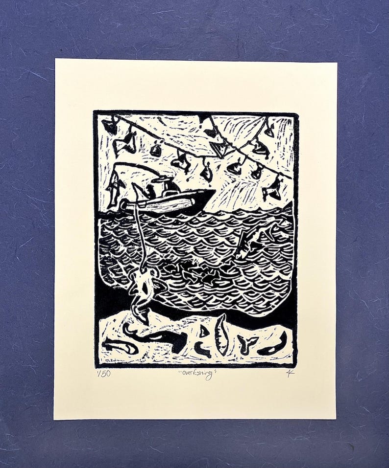 Overfishing Linocut Print - Etsy
