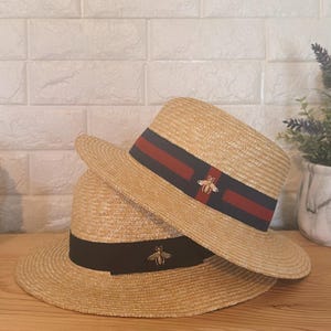 Strohoed, strandhoed, platte hoge hoed, hoeden, zonnehoed, schippershoed, bijenhoed, zomerhoed voor vrouwen, fedorahoed
