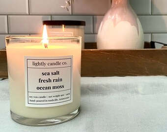 Sea Salt, Fresh Rain, Ocean Moss 9 oz Soy Wax Clean Candle