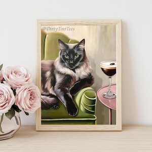 Black Cat Espresso Martini Fluwelen Bank Wall Art Print Digitaal bestand Slaapkamer Woonkamer Kantoor Galerijmuur - inclusief meerdere maatverhoudingen