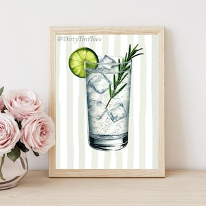 Gin & Tonic Bar Cart Wall Art Print Digitaal bestand Slaapkamer Woonkamer Kantoor Galerijmuur - inclusief meerdere maatverhoudingen
