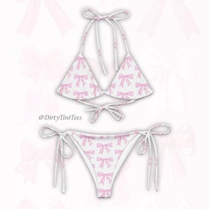 Pink Bow Bikini Pink Ribbon Bow Summer Cocktail Beach Wear Vacation Bachelorette Party Halloween Costume Birthday Gift