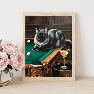 黒猫のプールテーブル、ダーティーマティーニの壁アートプリント、デジタルファイル、寝室、リビングルーム、オフィス、ギャラリーウォール - 複数のサイズ比が含まれています