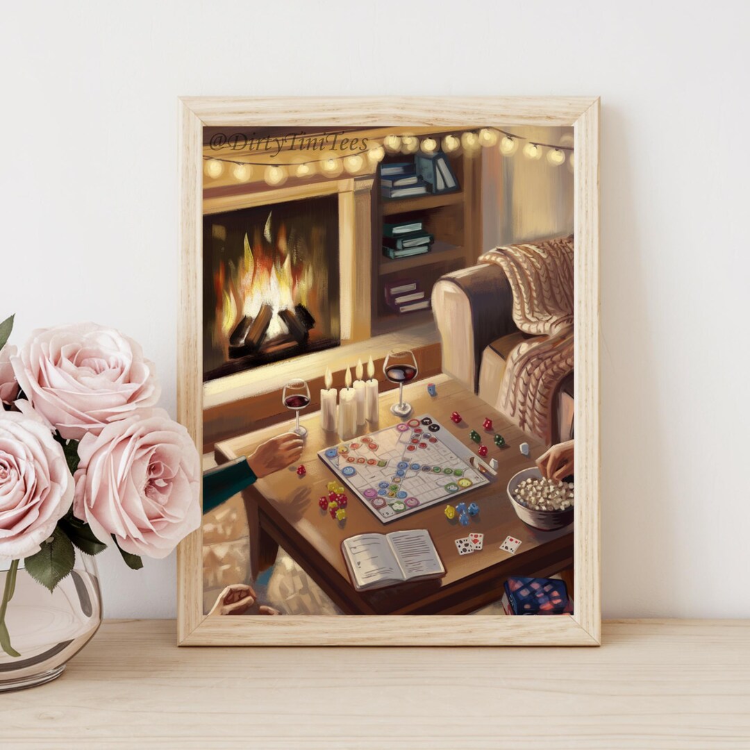 Board Game Night Art Print: Cozy Living Room Gallery Wall (digital File ...