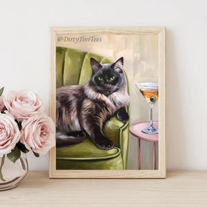 Black Cat Dirty Martini fluwelen bank muurkunst print digitaal bestand slaapkamer woonkamer kantoor galeriewand - inclusief meerdere maatverhoudingen