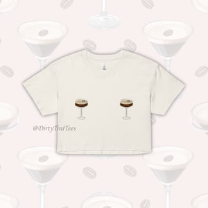 Espresso Martini Mar(tini) Nips crop top dames vrijgezellenfeest vriend verjaardagscadeau groep halloween kostuum top ecru wit roze zwart