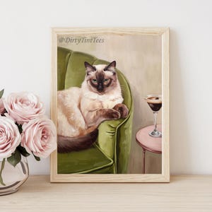 Siamese kat espresso martini fluwelen bank muur kunst print digitaal bestand slaapkamer woonkamer kantoor galerij muur - inclusief meerdere maatverhoudingen