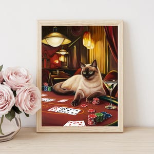 シャム猫のプールテーブル、ビリヤード、カジノの壁アートプリント、デジタルファイル、寝室、リビングルーム、オフィス、ギャラリーの壁 - 複数のサイズ比が含まれています