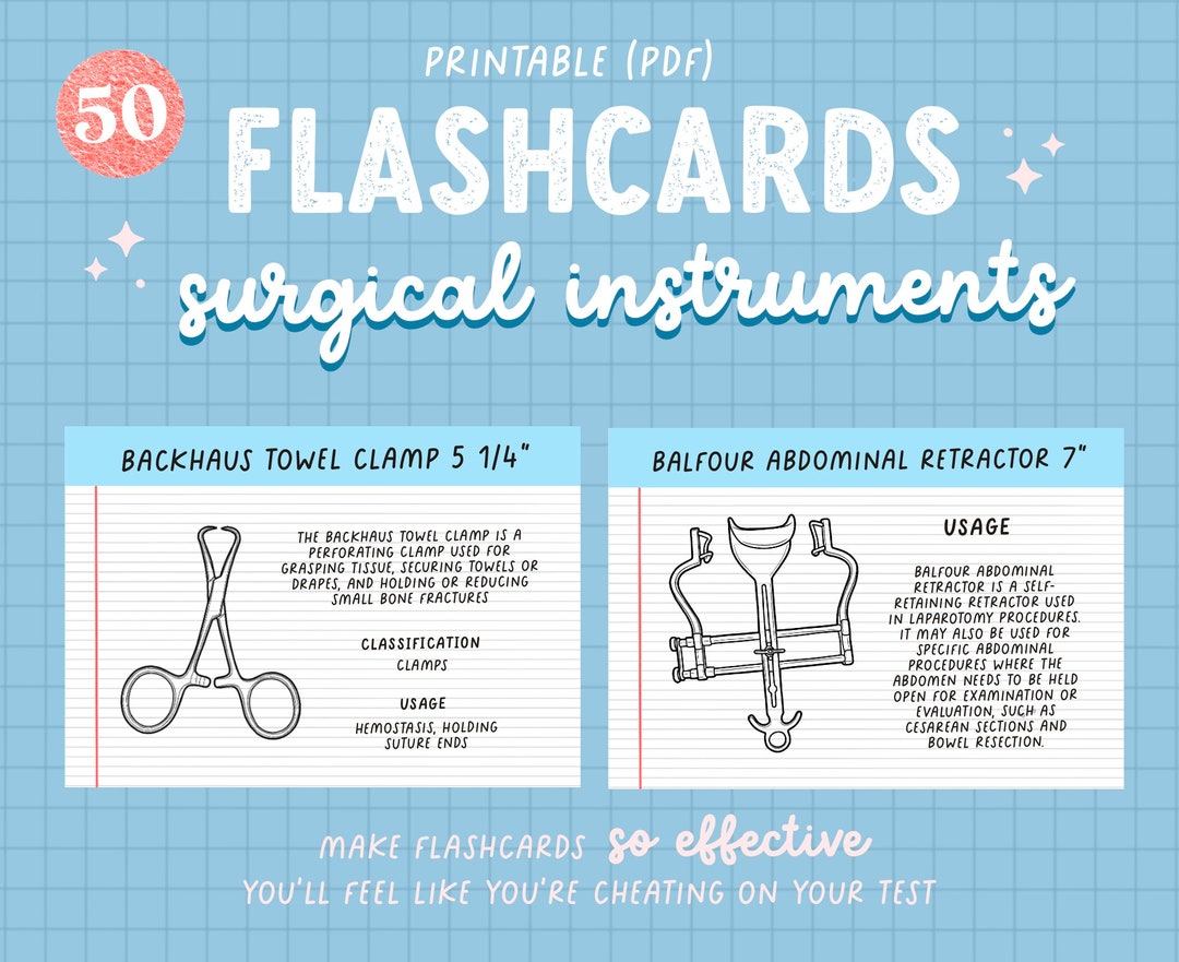 UPDATED 150 Major Basic Surgical Instruments Printable Flashcard