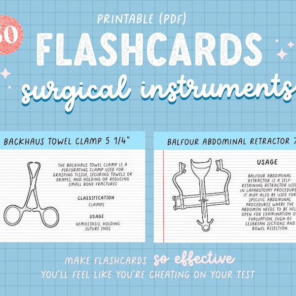 UPDATED!! 150 Major Basic Surgical Instruments Printable Flashcard, Medical Equipments Printable, Instrument Set for Medical Surgery