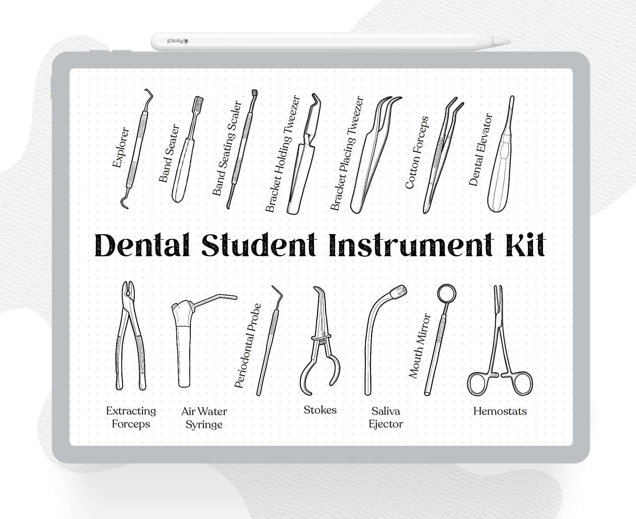 19 Dental Student Basic Instrument Kit Digitaler Aufkleber, Notizen für  Medizinstudenten, Digitaler Aufkleber für Krankenpflege, Goodnotes für  Studenten - .de