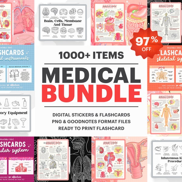 1000+ medische bundel alle bestanden in de winkel, Goodnotes sticker, medische flashcards, digitale stickers, anatomie typografie SVG, digitale DOWNLOAD