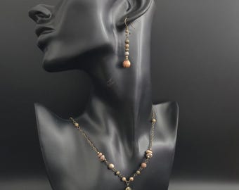 Speciaal! Gratis GRATIS armband met set echte bruine jaspisketting en oorbellen