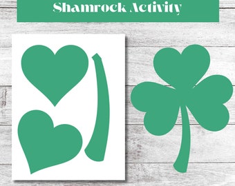 May include: Build a Shamrock activity with this printable template. It includes three green heart shapes and a stem to create a shamrock.