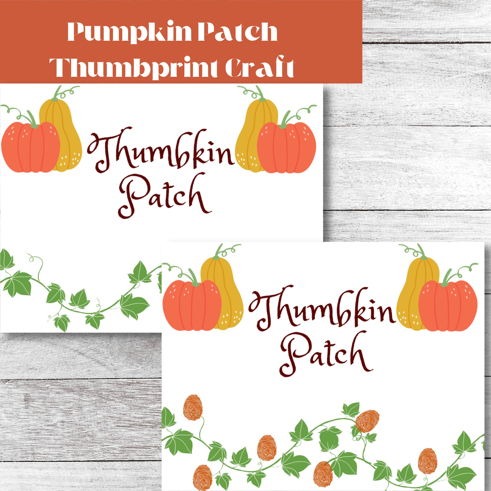 Fall Pumpkin Patch Thumbprint Craft| Thumbkin Patch Printable Craft Template| Instant Download ...
