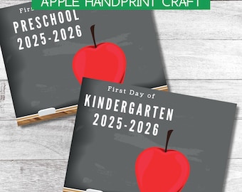 First Day of School Handprint Craft: Apple Chalkboard Keepsake (PDF Printable) Preschool/Kindergarten
