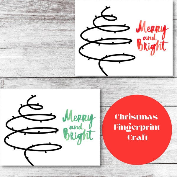 Merry & Bright Christmas Light Strand Fingerprint Craft| Christmas Keepsake | Christmas Craft| Instant Download| PDF Craft Template