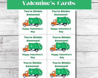 Garbage Truck Valentine Cards You&#39;re Stinkin Awesome|| Instant Download| Printable