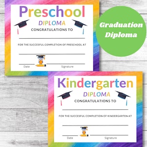Graduation Diploma| Preschool Diploma| Kindergarten Diploma| Instant Download