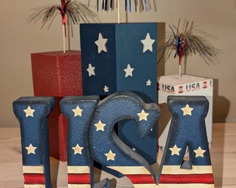 Rustic Wooden Firecracker Set: Americana 4th of July Decor
