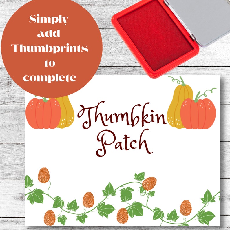 Fall Pumpkin Patch Thumbprint Craft Thumbkin Patch Printable Etsy
