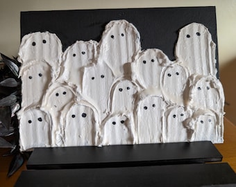 Textured White Ghost Painting - Spooky Halloween Decor