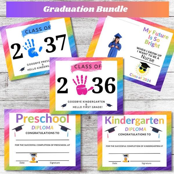 Preschool Graduation Bundle| Kindergarten Graduation Bundle| Early Childhood Diploma| Grad Handprint Craft| When I Grow Up Writing Activity