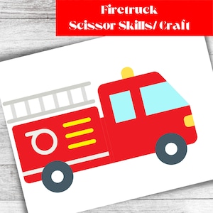 Brandschutz Feuerwehrauto Schere Fähigkeiten Handwerk | Sofortdownload| Brandschutz Printable | Feuerwehrmann Party Handwerk