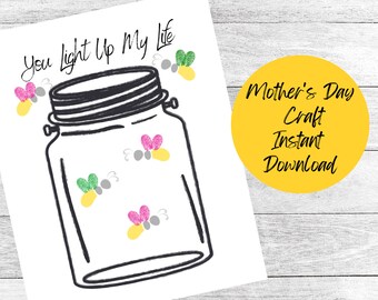 You Light Up My Life Thumbprint Craft | Mother’s Day Lightning Bug Printable | DIY Gift from Kids | Instant Download Keepsake